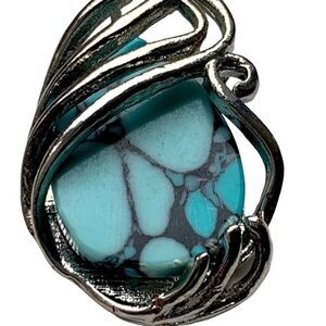 Men’s Tibetan Style Turquoise Color Teardrop Drop Earrings